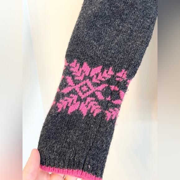 Vintage Y2K 100% lambswool sweater fair isle grey pink 2000s cozy winter large - Picture 3 of 6